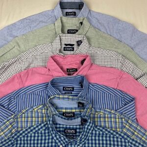 Chaps Mens Button Down Shirt Bundle Lot of 7 Plaid Striped Short Long Sleeve XL